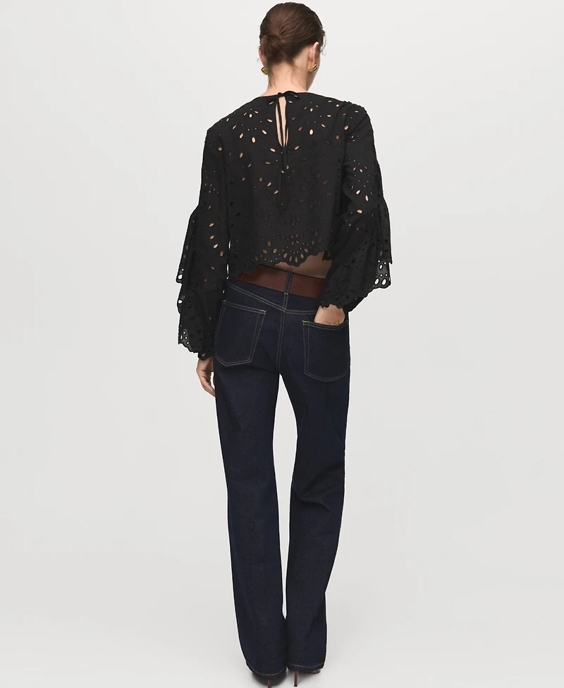 Mango Women's Embroidered Eyelet Ruffles Blouse