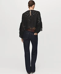 Mango Women's Embroidered Eyelet Ruffles Blouse