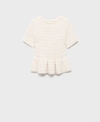 Mango Women's Ruffles Detail Textured Sweater