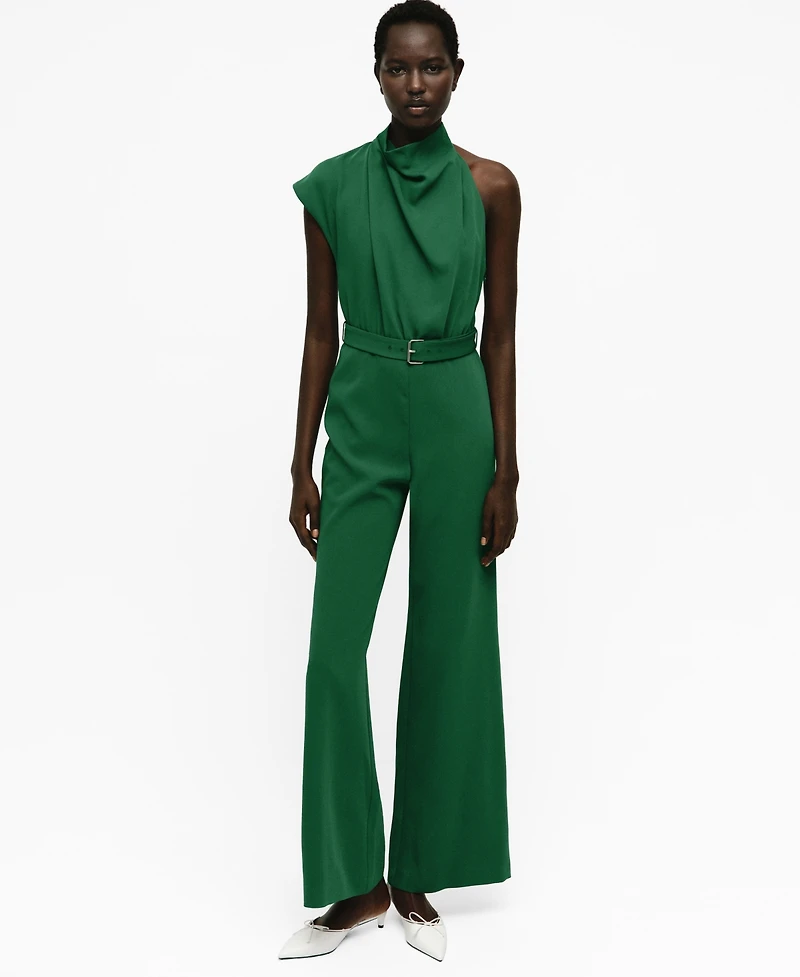 Mango Women's Belted Asymmetrical Long Jumpsuit