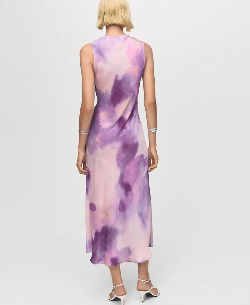 Mango Women's Draped Neckline Satin Tie-Dye Dress
