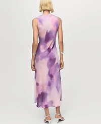 Mango Women's Draped Neckline Satin Tie-Dye Dress