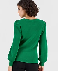Ak Anne Klein Petite Puff-Sleeve Crewneck Sweater