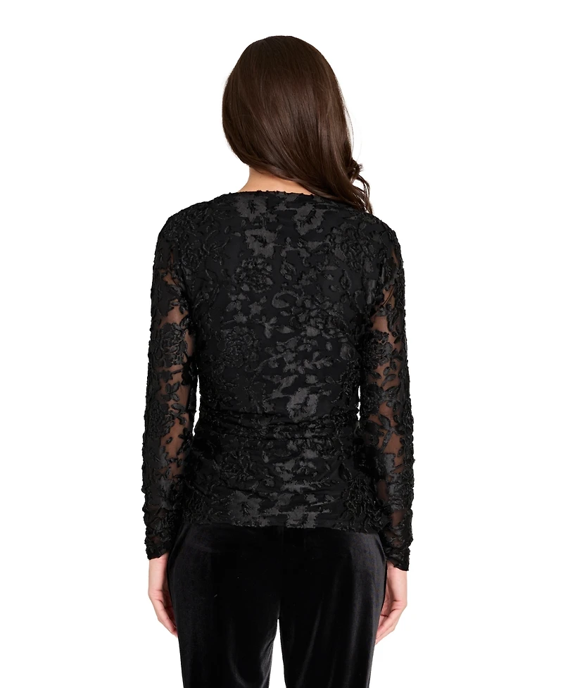 Tahari Asl Women's Burnout Long Sleeves Top