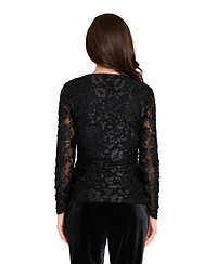 Tahari Asl Women's Burnout Long Sleeves Top