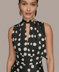 Donna Karan New York Women's Dot-Print Tie-Neck A-Line Dress