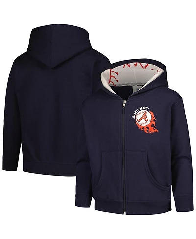 Soft As A Grape Toddler Navy Atlanta Braves Baseball Full-Zip Hoodie Jacket