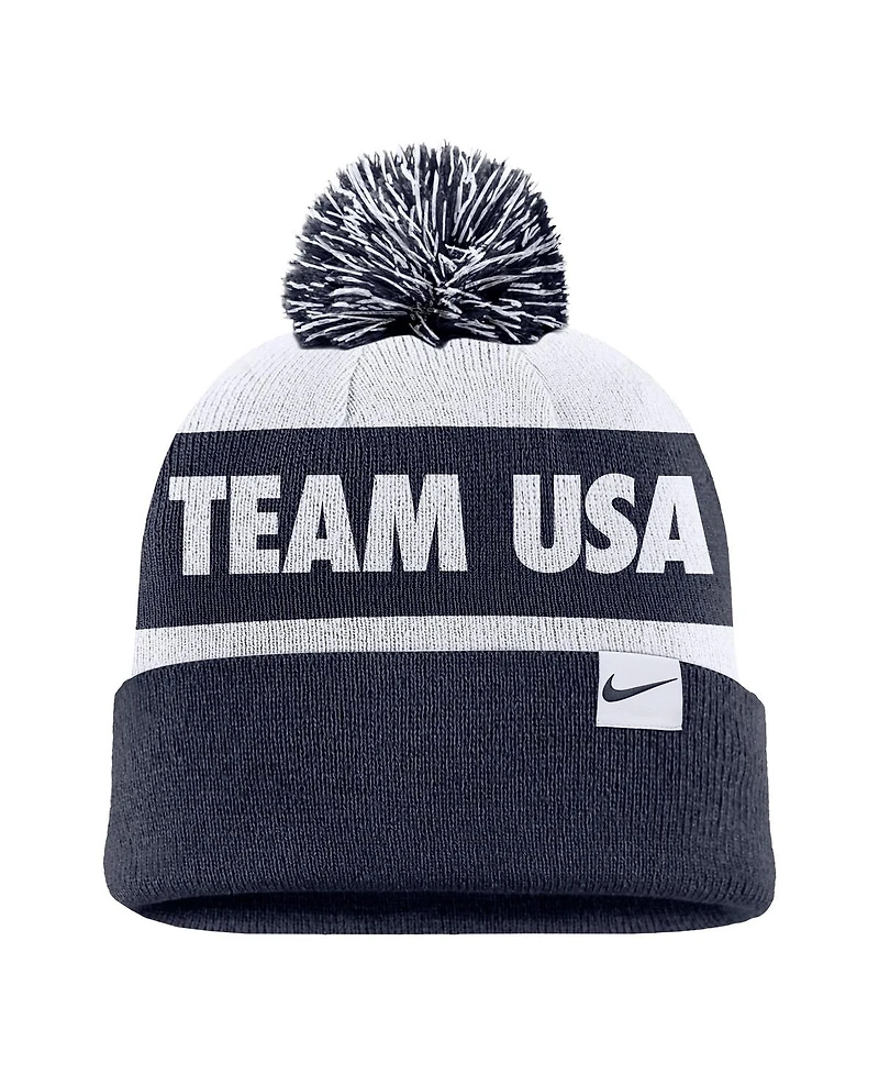 Nike Men's Navy Team Usa Peak Cuffed Pom with Knit Hat