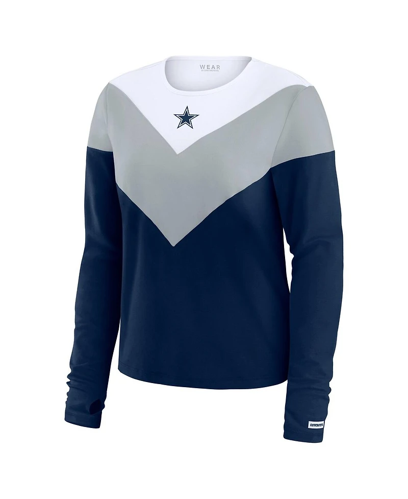 Wear by Erin Andrews Women's Navy Dallas Cowboys Plus Chevron Tri-Blend Long Sleeve T-Shirt
