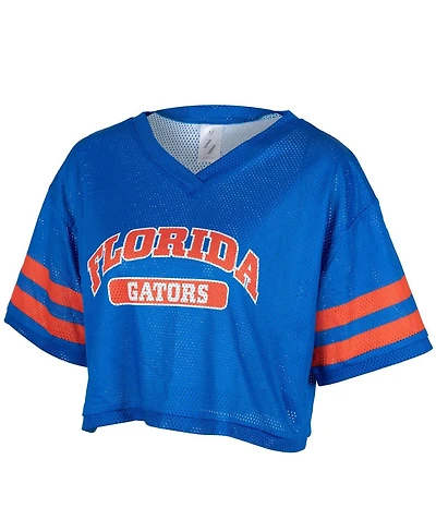 ZooZatz Women's Royal Florida Gators Mesh Cropped V-Neck T-Shirt