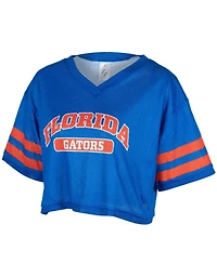 ZooZatz Women's Royal Florida Gators Mesh Cropped V-Neck T-Shirt