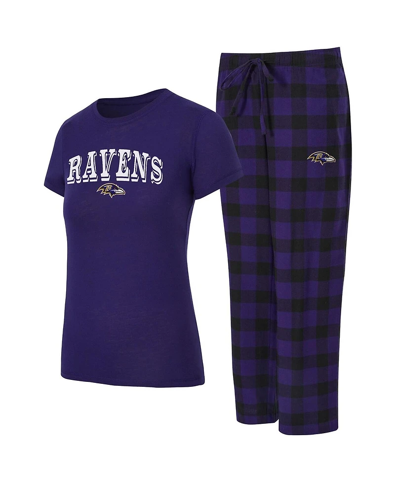 Concepts Sport Women's 2-Piece Purple/Black Baltimore Ravens Avondale T-Shirt and Pants Flannel Pajama Set