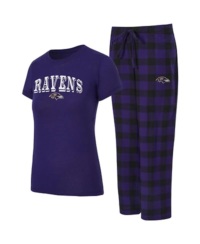 Concepts Sport Women's 2-Piece Purple/Black Baltimore Ravens Avondale T-Shirt and Pants Flannel Pajama Set