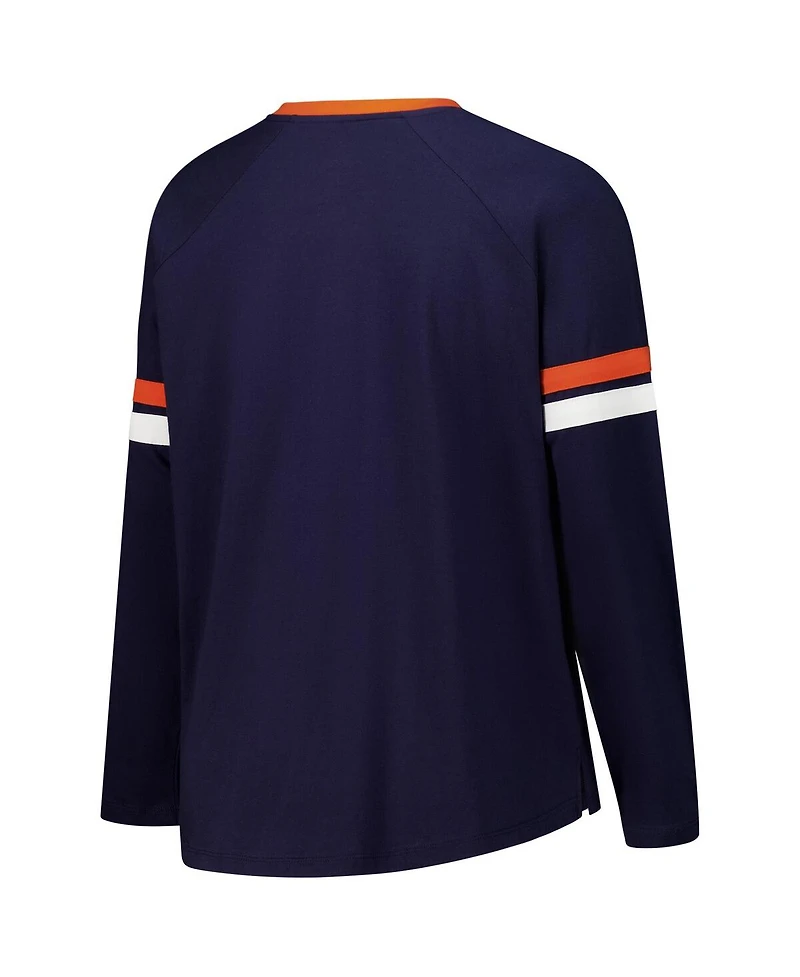 Fanatics Women's Navy Chicago Bears Plus Won Done Lace-Up V-Neck Long Sleeve T-Shirt