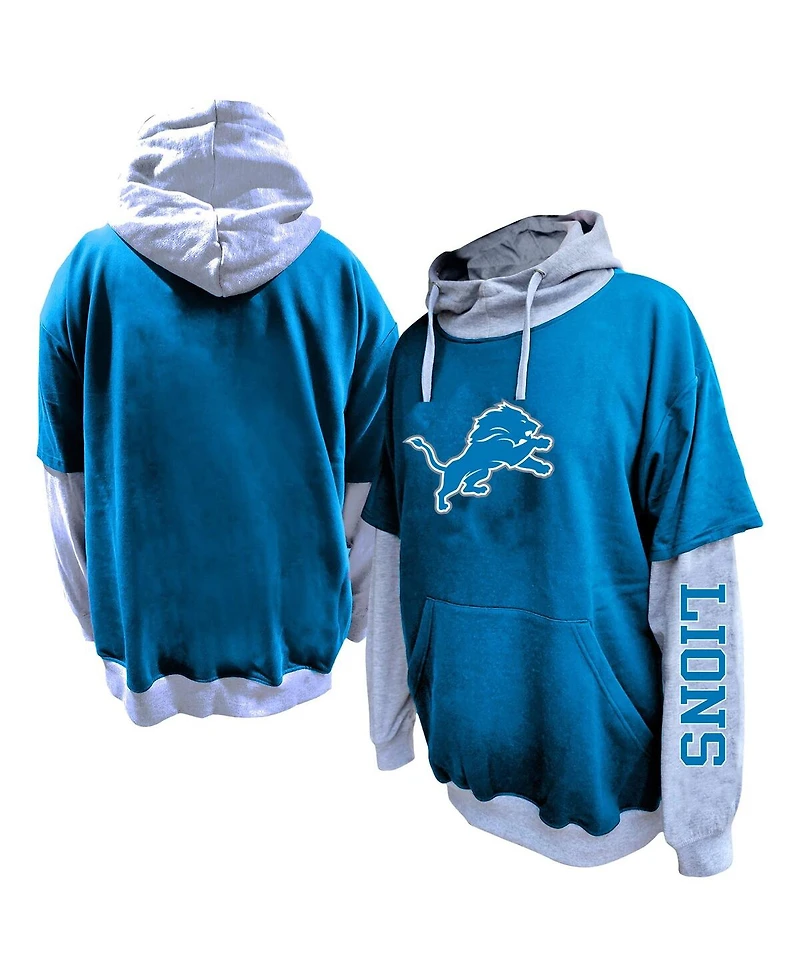 Fanatics Men's Blue/Heather Gray Detroit Lions Big Tall Twofer Pullover Hoodie