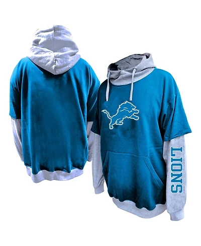Fanatics Men's Blue/Heather Gray Detroit Lions Big Tall Twofer Pullover Hoodie