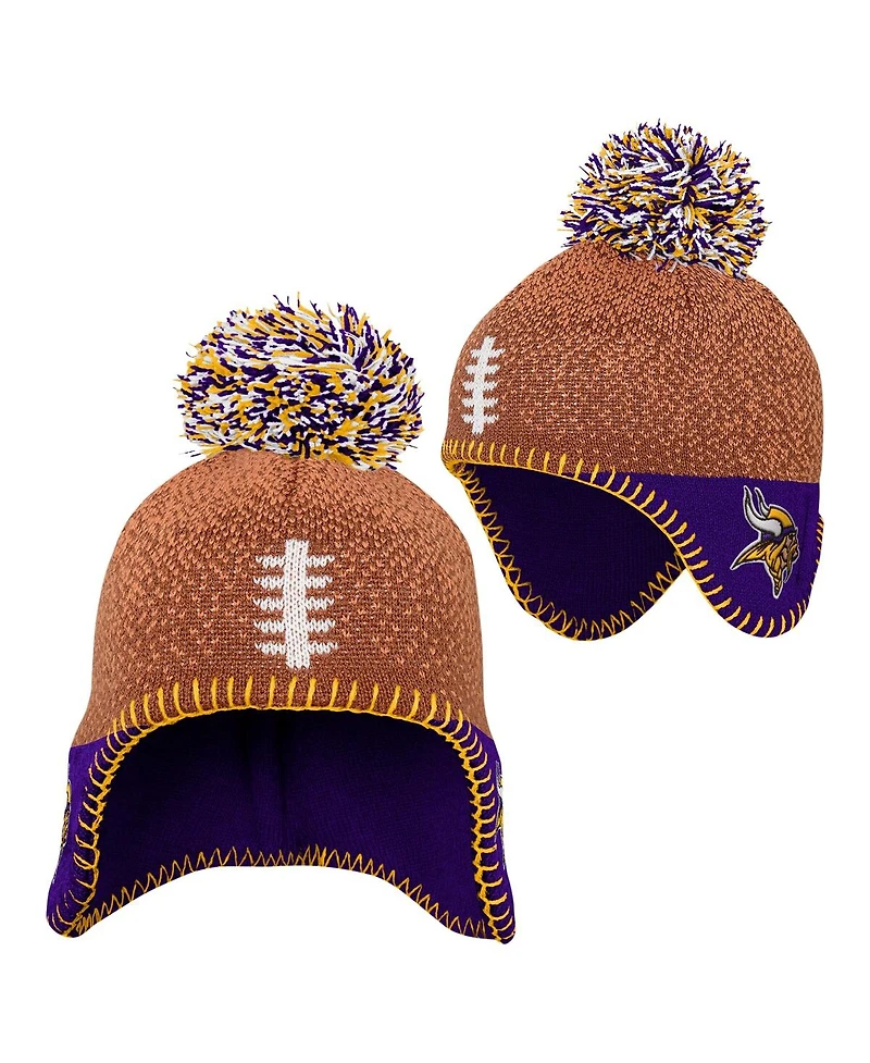 Outerstuff Baby Boys and Girls Brown Minnesota Vikings Football Head Pom with Knit Hat