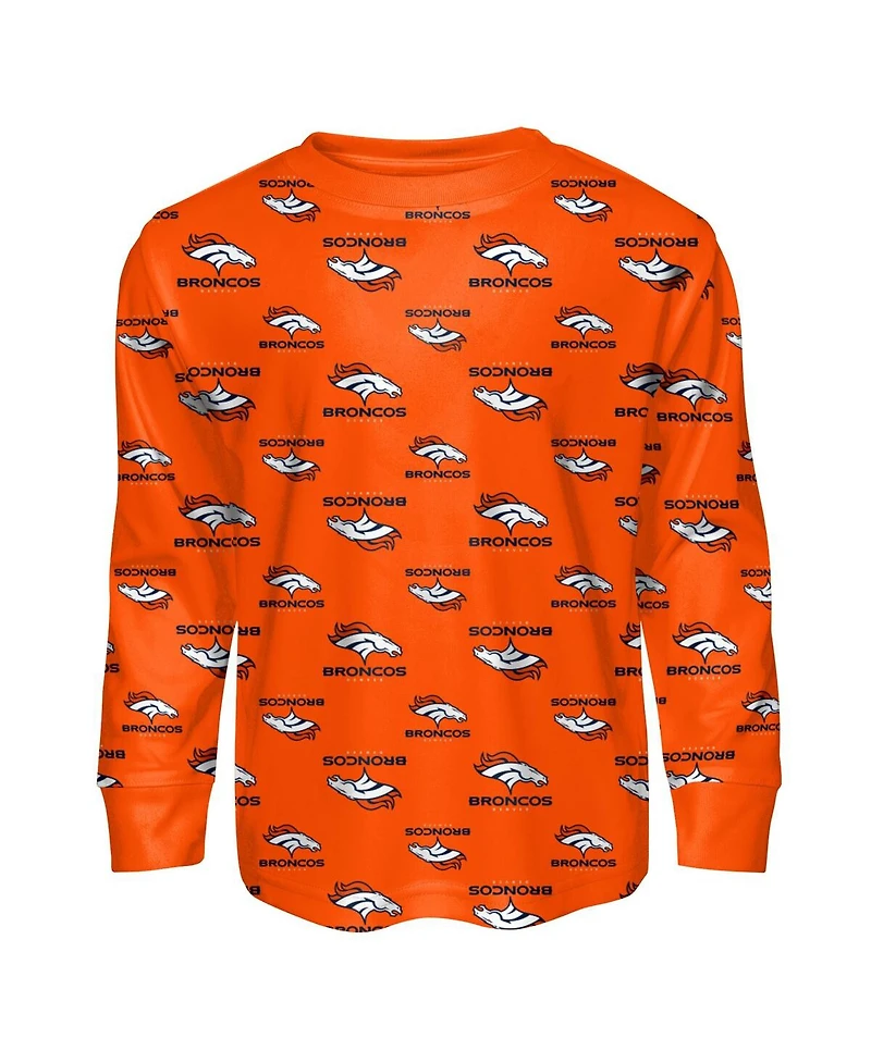 Outerstuff Toddler 2-Piece Orange Denver Broncos All-Over-Print Long Sleeve T-Shirt and Pants Sleep Set