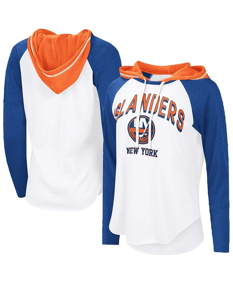 G-iii 4Her by Carl Banks Women's White New York Islanders Vip Raglan Long Sleeve Hoodie T-Shirt