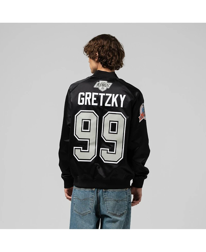 Mitchell & Ness Men's and Women's Wayne Gretzky Black Los Angeles Kings Maxed Out Full-Zip Satin Jacket