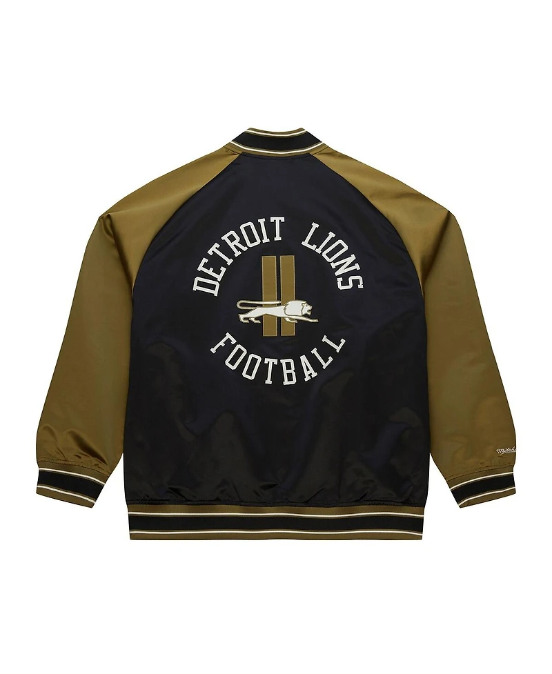 Mitchell & Ness Men's Olive/Black Detroit Lions Vintage Logo Double Clutch Satin Raglan Full-Snap Jacket