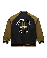 Mitchell & Ness Men's Olive/Black Detroit Lions Vintage Logo Double Clutch Satin Raglan Full-Snap Jacket