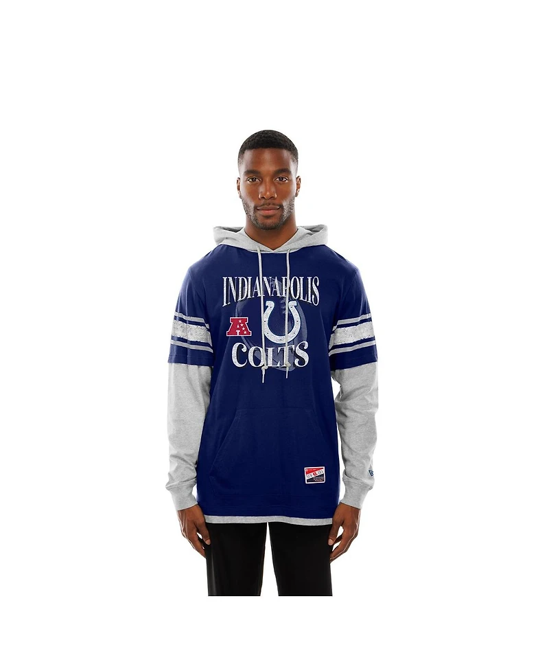 New Era Men's Royal Indianapolis Colts Twofer Layered Long Sleeve Hoodie T-Shirt