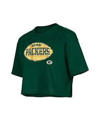 New Era Girls Green Bay Packers Flip Sequin Boxy T-Shirt