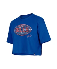 New Era Girls Royal Buffalo Bills Flip Sequin Boxy T-Shirt