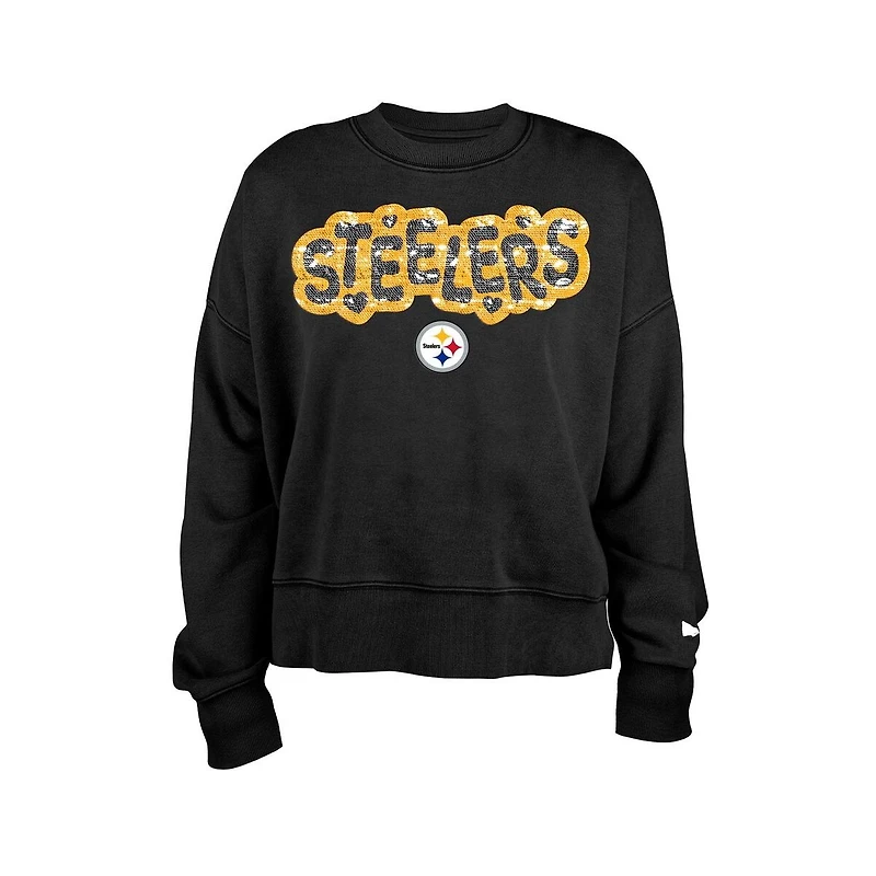 New Era Girls Black Pittsburgh Steelers Flip Sequin Sweatshirt