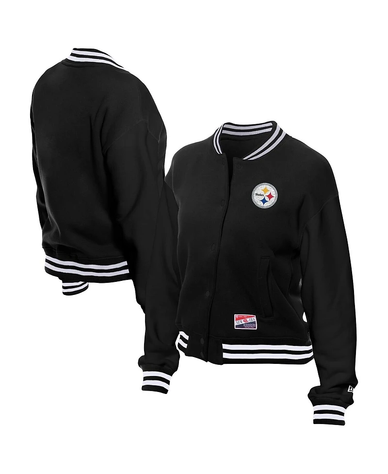 New Era Women's Black Pittsburgh Steelers Throwback Fleece Full-Snap Jacket