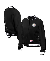 New Era Women's Black Pittsburgh Steelers Throwback Fleece Full-Snap Jacket