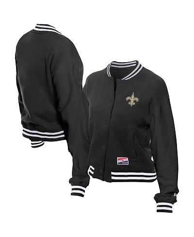 New Era Women's Black Orleans Saints Throwback Fleece Full-Snap Jacket