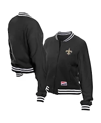 New Era Women's Black Orleans Saints Throwback Fleece Full-Snap Jacket