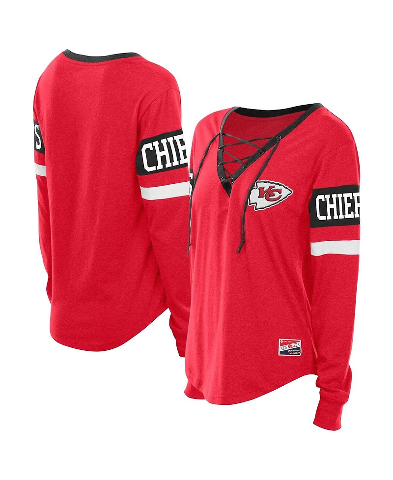 New Era Women's Red Kansas City Chiefs Throwback Lace-Up Long-Sleeve T-Shirt