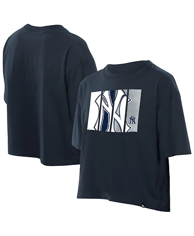 New Era Women's Navy York Yankees Boxy Foil Logo T-Shirt