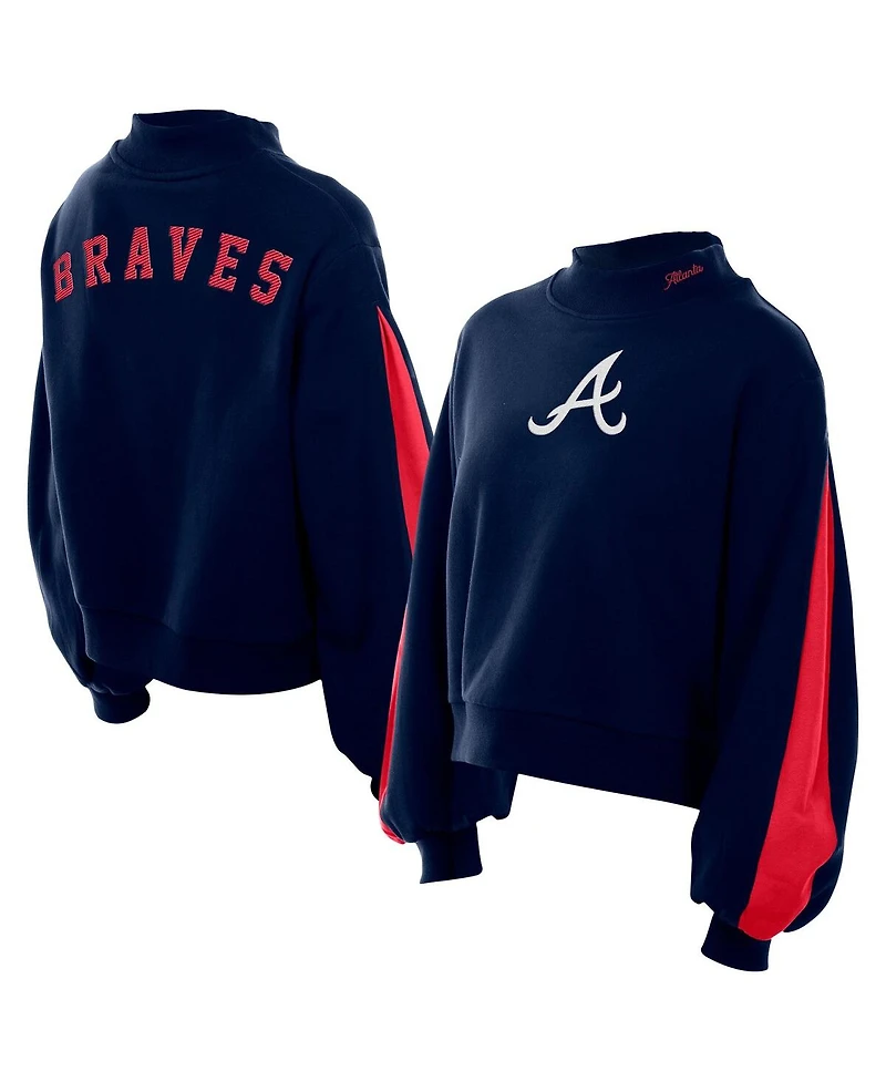 New Era Women's Navy Atlanta Braves Mock Neck Balloon Sleeve Sweatshirt