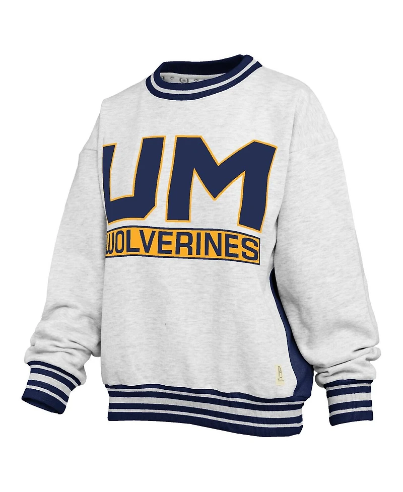 Pressbox Women's Heather Gray/Navy Michigan Wolverines Endzone Crewneck Sweatshirt