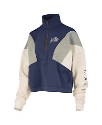 Pressbox Women's Navy Midshipmen Ferrara Color Block Quarter-Zip Sweatshirt