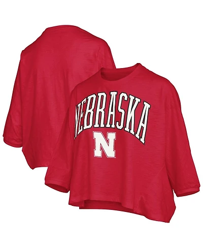 Pressbox Women's Red Nebraska Huskers Midi Arch Over Logo Oversized T-Shirt
