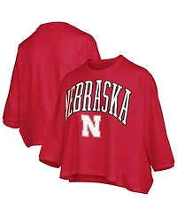 Pressbox Women's Red Nebraska Huskers Midi Arch Over Logo Oversized T-Shirt