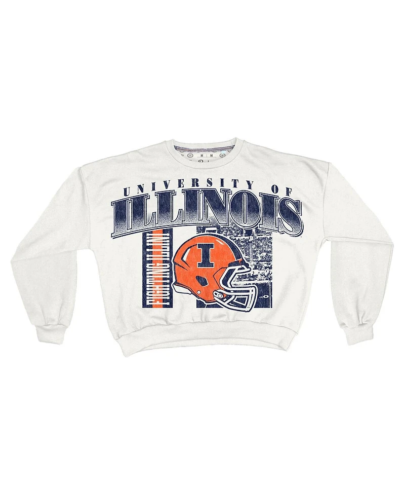 Pressbox Women's White Illinois Fighting Illini Oversized Janice Retro Waist-Length Sweatshirt