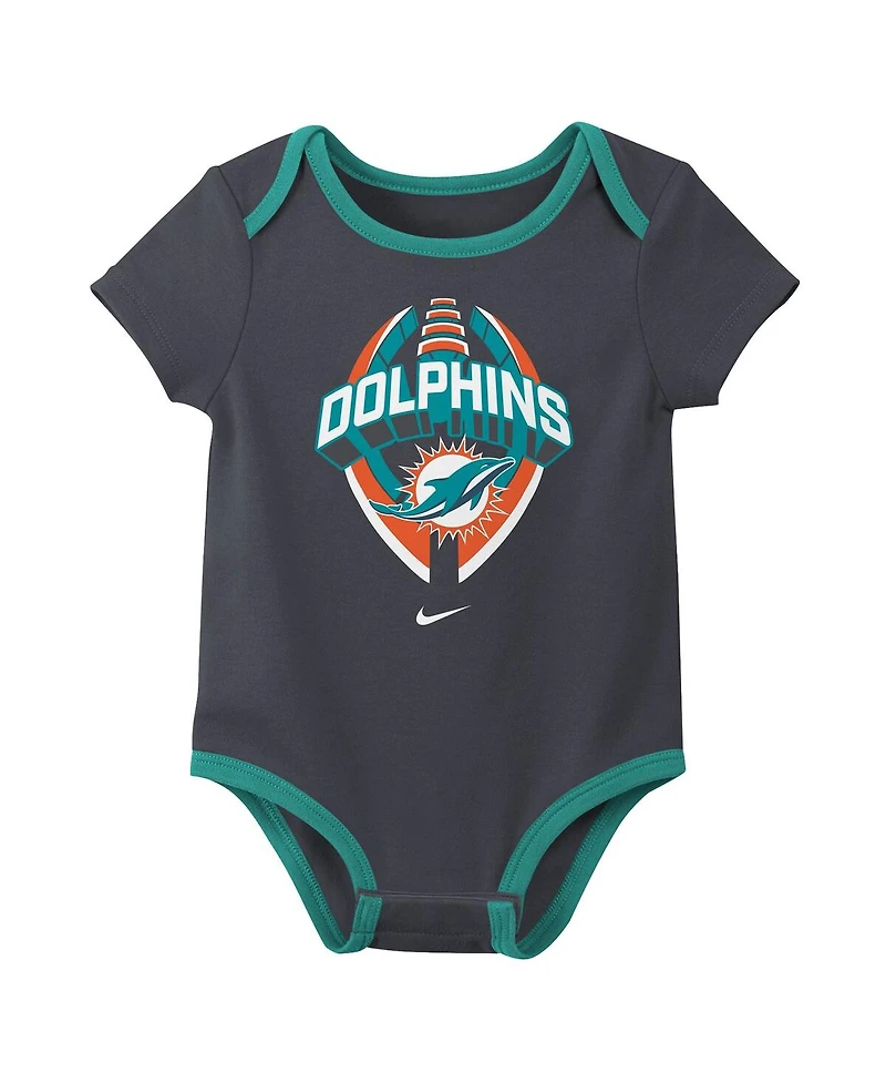 Nike Baby Boys and Girls 3-Piece Miami Dolphins Bodysuit Set