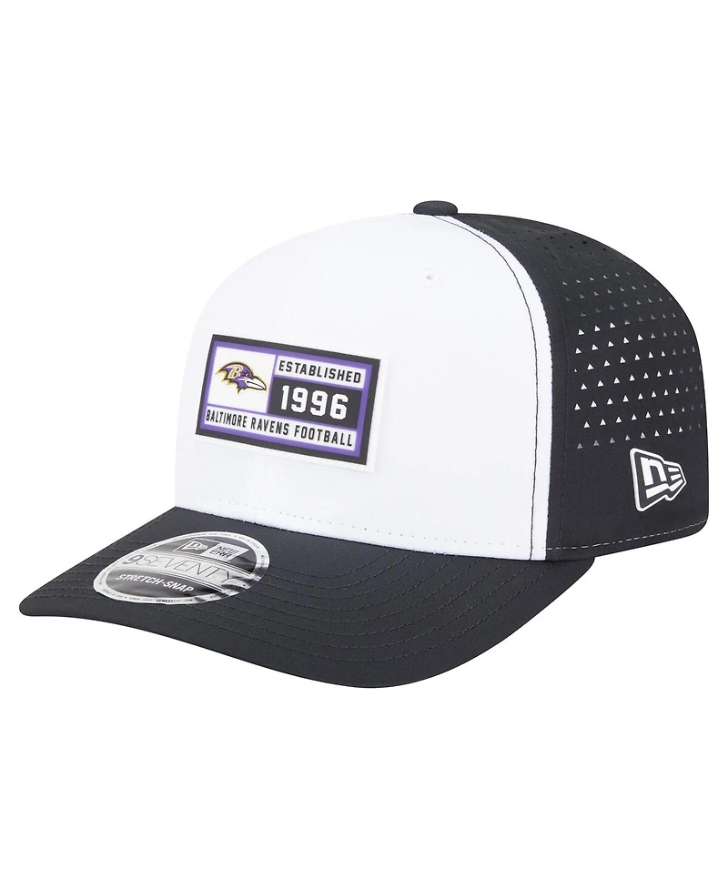 New Era Men's White/Black Baltimore Ravens Established Patch 9SEVENTY Adjustable Hat