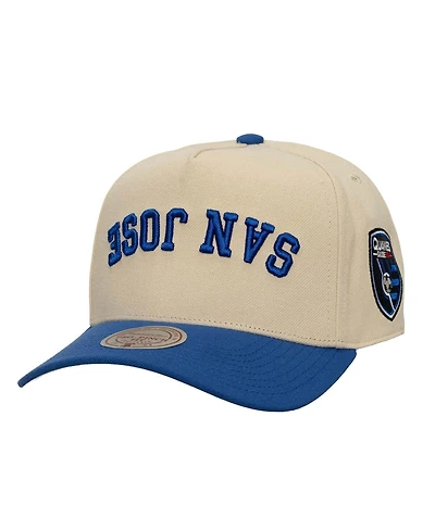 Mitchell & Ness Men's Cream/Blue San Jose Earthquakes Upside Down Pro Pinch Snapback Hat