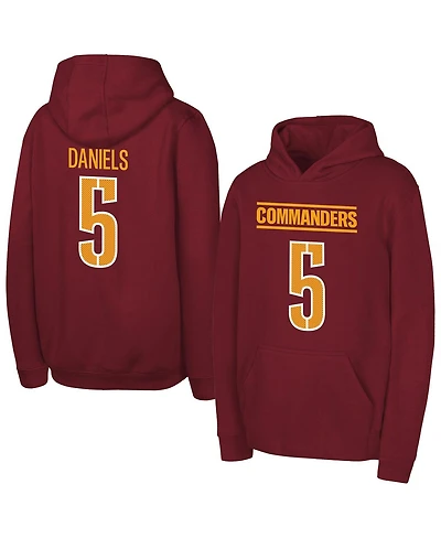 Outerstuff Big Boys and Girls Jayden Daniels Burgundy Washington Commanders Mainliner Player Name Number Hoodie