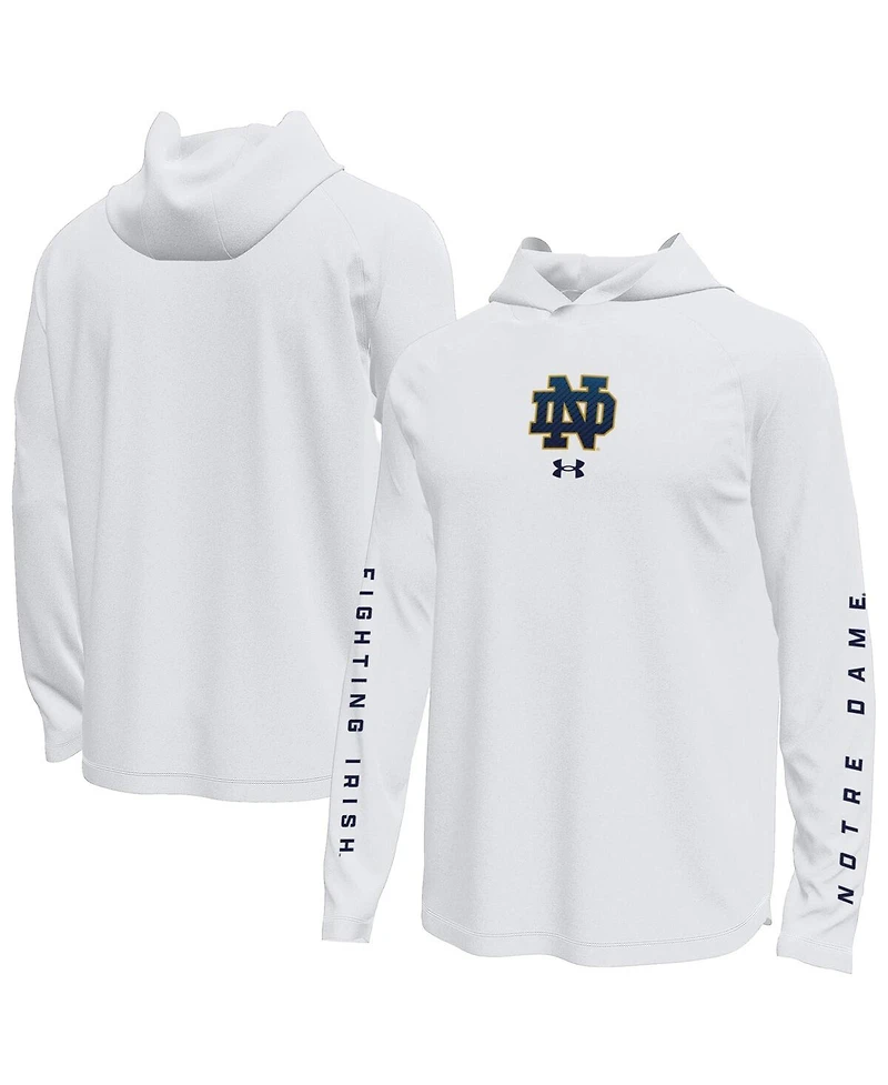 Under Armour Men's White Notre Dame Fighting Irish Tech Stretch Long-Sleeve Hooded T-Shirt