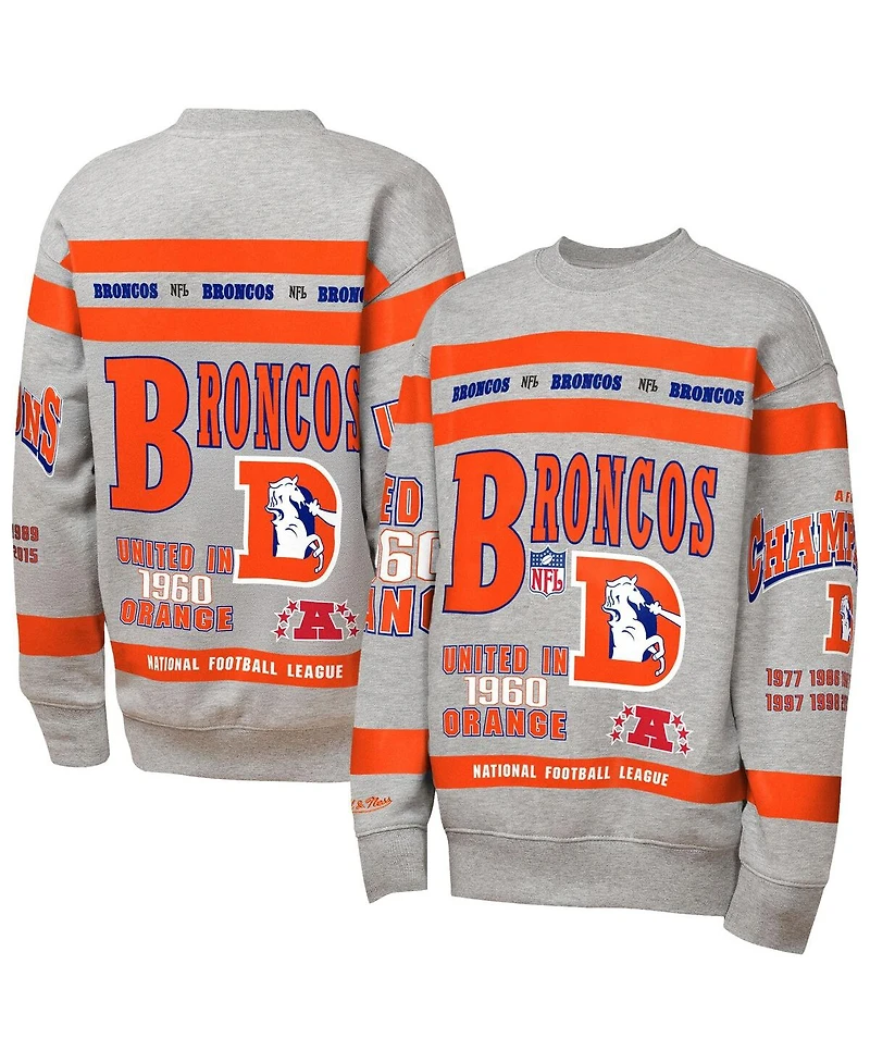 Mitchell & Ness Big Boys and Girls Gray Denver Broncos Throwback All-Over Print Fleece Sweatshirt