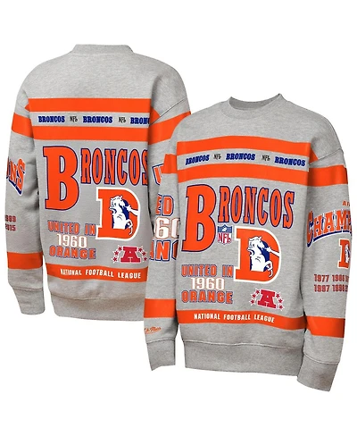 Mitchell & Ness Big Boys and Girls Gray Denver Broncos Throwback All-Over Print Fleece Sweatshirt