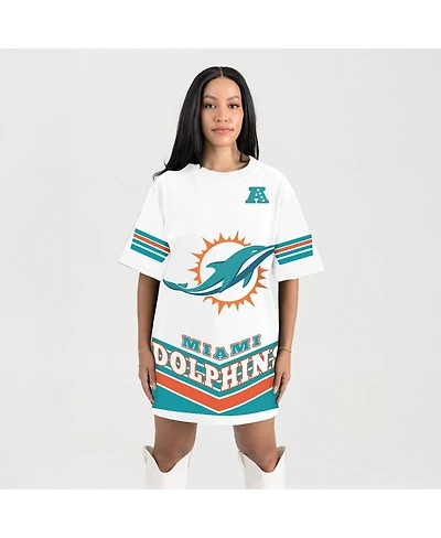 Gameday Couture Women's White Miami Dolphins Perfect Score Vintage T-Shirt Dress
